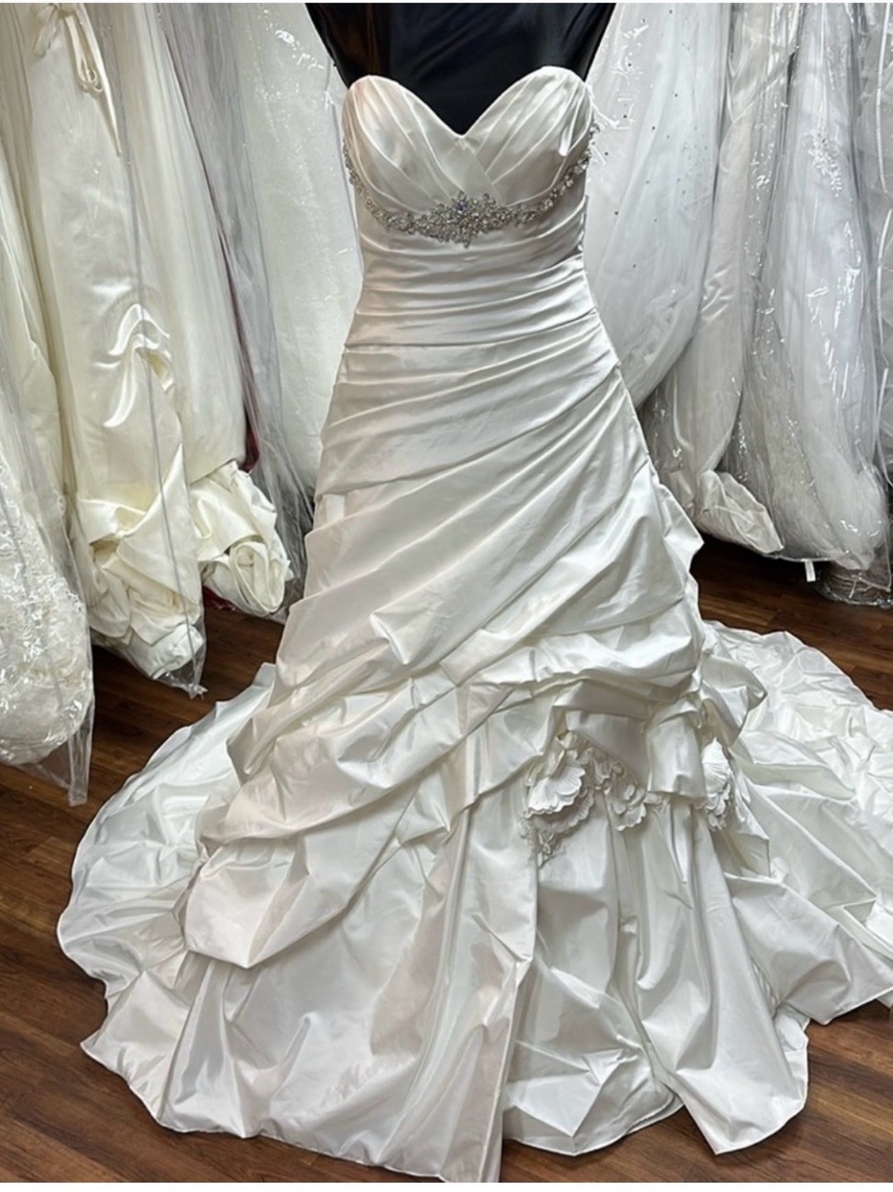 Mary’s Strapless Ivory Ruched Ball Gown Wedding Dress